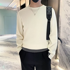 秋冬新款假两件毛衣潮流时尚条纹拼色针织衫圆领套头线衣M880，男装针织衫/毛衣，星座1116A-2（原606A-1）