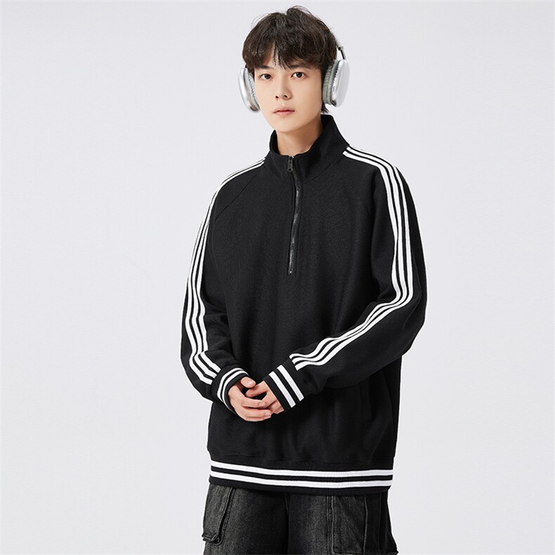 条纹半拉链卫衣男生新款秋季潮牌美式男女宽松外套A436-B330-P60，女装短外套，电商A436