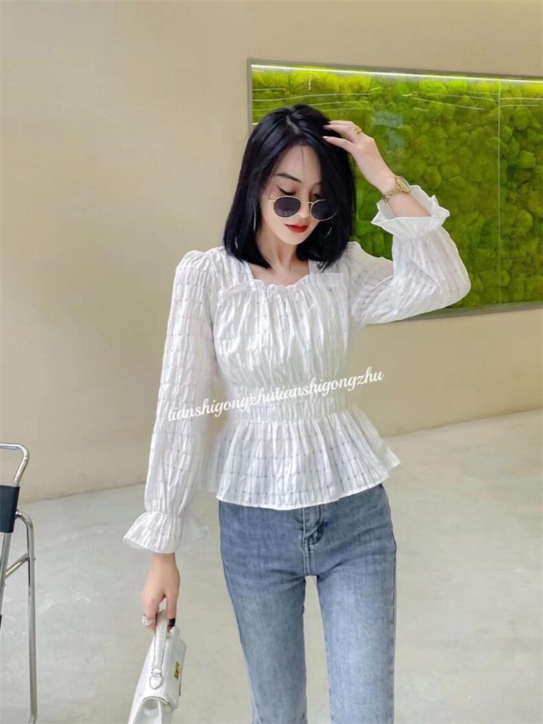 早秋系列新款抽绉高腰小衫上架，其它，天使公主