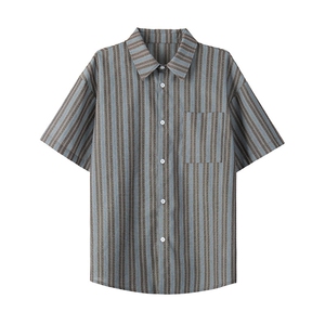 日系cityboy条纹短袖衬衫男款夏季户外潮流学院风宽松休闲衬衣服图片