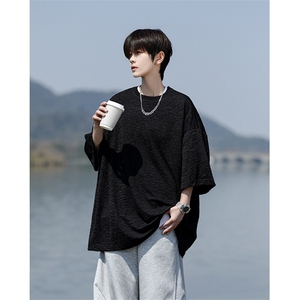 8XL-M 特大码短T恤泡泡袖肌理感冰丝短袖衬衫上衣五分袖DX322P25图片