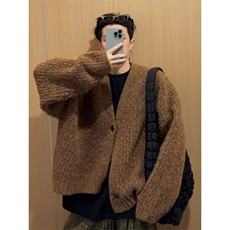 现货毛衣复古高级感针织衫外套男大码宽松慵懒风韩版纯色简约高街，男装针织衫/毛衣，星座302B-3