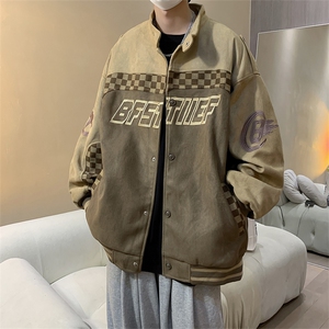 美式潮牌麂皮绒机车夹克秋季宽松立领上衣百搭休闲外套 W5024-P80图片