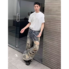 美式复古法工蓝弯刀工装裤潮cleanfit直筒微喇牛仔裤N695，男装牛仔裤，星座1116A（原606A-3）