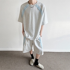 休闲运动套装男士夏季薄款拼色短袖t恤短裤酷帅两件套搭配男装潮，男装牛仔裤，星座1206（原A206）