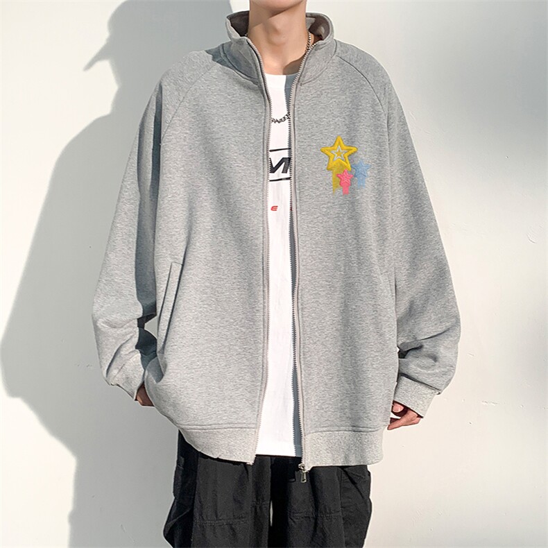 Y6611P45光影墙2024秋季宽松立领开衫外套星星发泡印花休闲,男装卫衣,电商A026-1