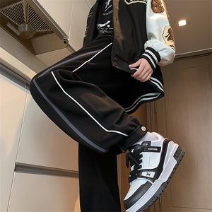 k3202-P48加绒P58秋冬抖音高品质潮牌宽松男女织带束脚休闲卫裤图片