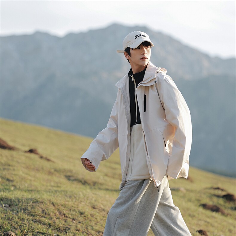 冬季三合一外套日系连帽男装青年夹克户外防水冲锋衣外套6152-P90,男装夹克,星座1403A