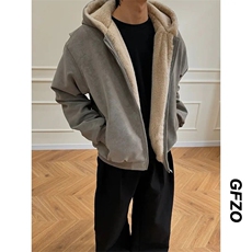 网图美式宽松PU皮座山雕仿兔毛连帽加厚保暖棉服M011特P80，男装棉衣，星座205-3