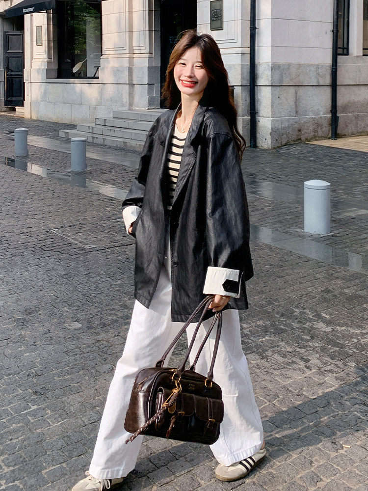 设计感黑色皮衣外套女2025秋新款小个子休闲减龄今年流行机车夹克,女装皮衣,2D034