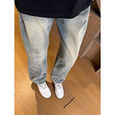 现货复古蓝开衩扣子牛仔裤男美式休闲直筒阔腿裤K5821-P55控78，男装牛仔裤，星座205