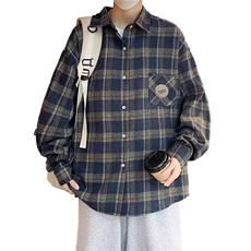 日系cityboy复古格子衬衫男女宽松长袖青少年学生百搭休闲衬衣，男装衬衫，星座601-1
