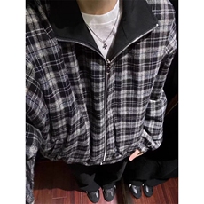 双面穿格子夹克外套男款春秋季潮牌高级感美式复古cleanfit棒球服，男装夹克，星座1008