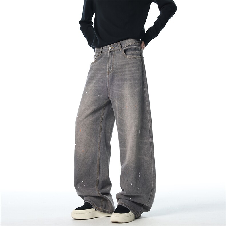 XZ1011-8520-P55控88宽松直筒灰色漆点牛仔裤，男装牛仔裤，星座B271