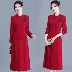时尚妈妈旗袍连衣裙婚宴2025气质礼服新款洋气显中长瘦裙子，女装连衣裙，娇莉