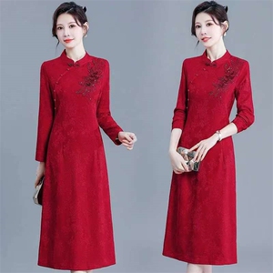 时尚妈妈旗袍连衣裙婚宴2025气质礼服新款洋气显中长瘦裙子图片