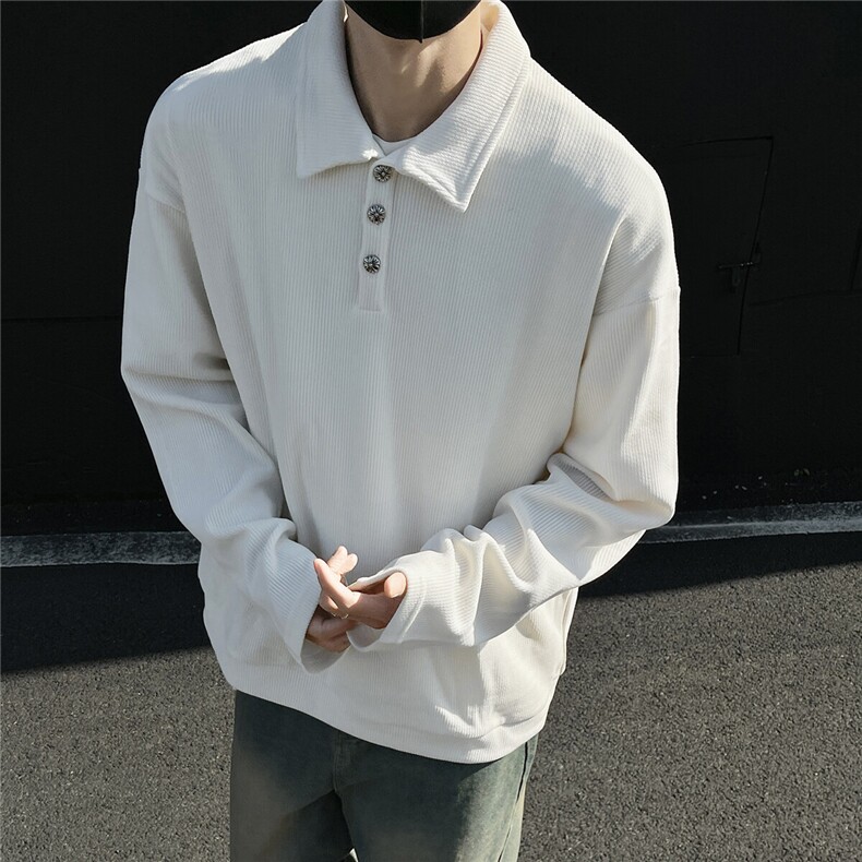 肌理感坑条POLO衫男简约设计感卫衣宽松潮流长袖外套2025春装P48,男装Polo衫,电商C306-1