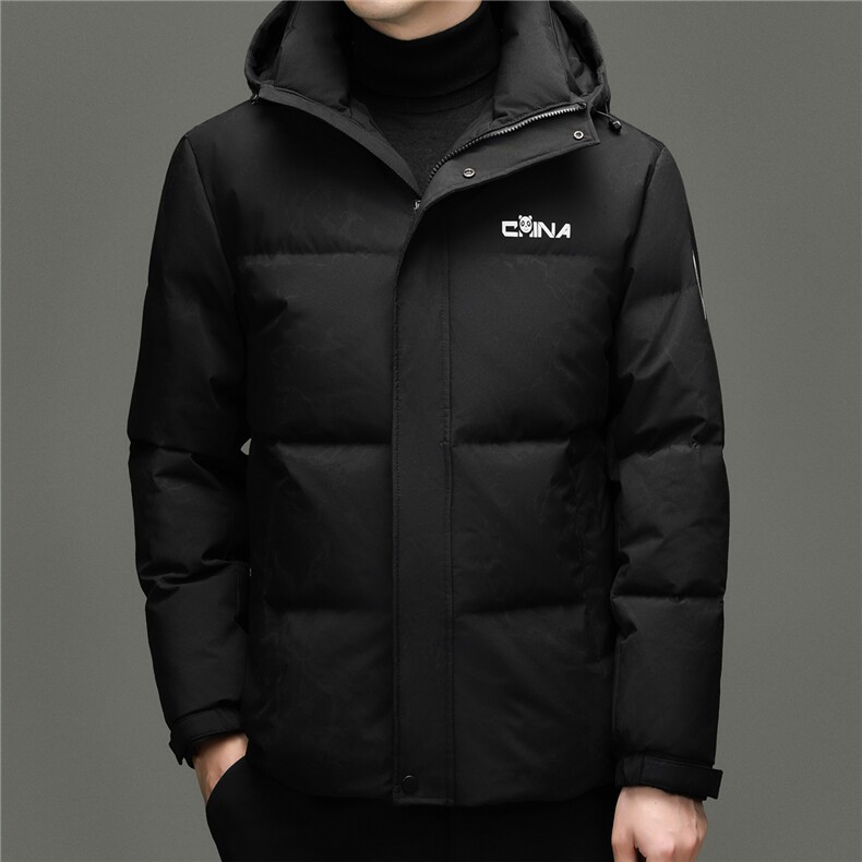 主推2025新款连帽迷彩功夫熊猫羽绒服男士90绒休闲加厚羽绒服外套，男装羽绒服，钱塘723