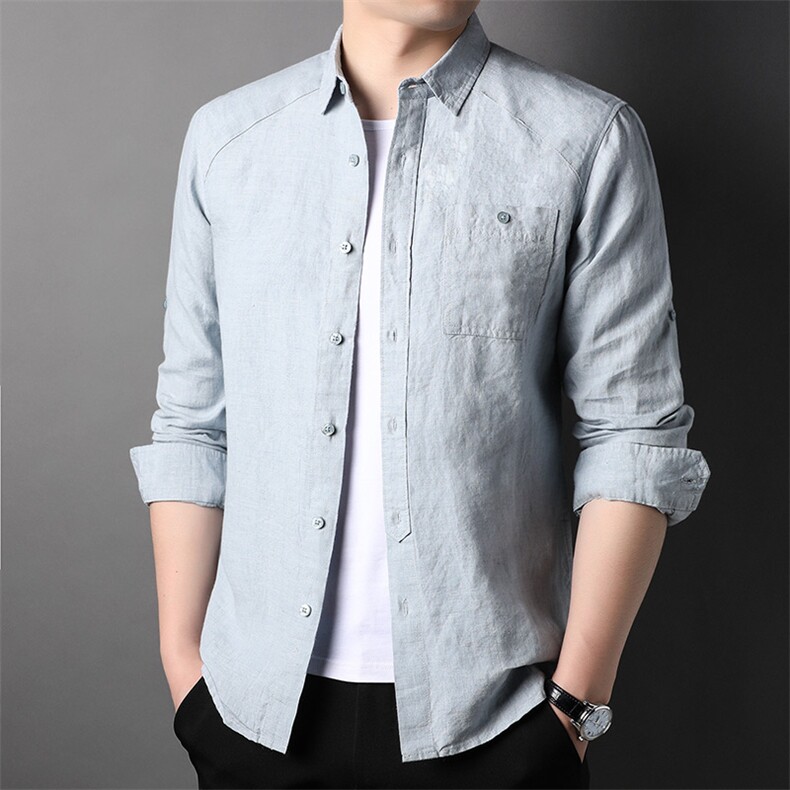 F82299钱塘2020-1春夏新款高品质男装亚麻衬衫潮流男士外套P110,男装衬衫,钱塘207-1