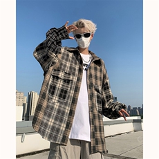 小众设计师时尚复古格子洋气风衣外套衬衫CS02215-P63，男装衬衫，星座308B-2