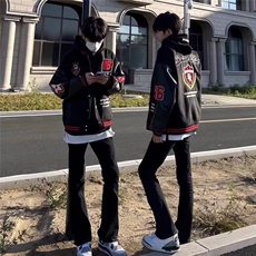 3989-P62男士春秋季潮高街刺绣pu皮拼接棒球服外套男款，男装T恤，电商B323A
