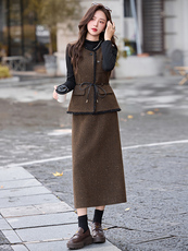 现货小香风套装裙女2025秋季新款高级感气质富家千金半身裙两件套，女装套装/套裙，涵墨