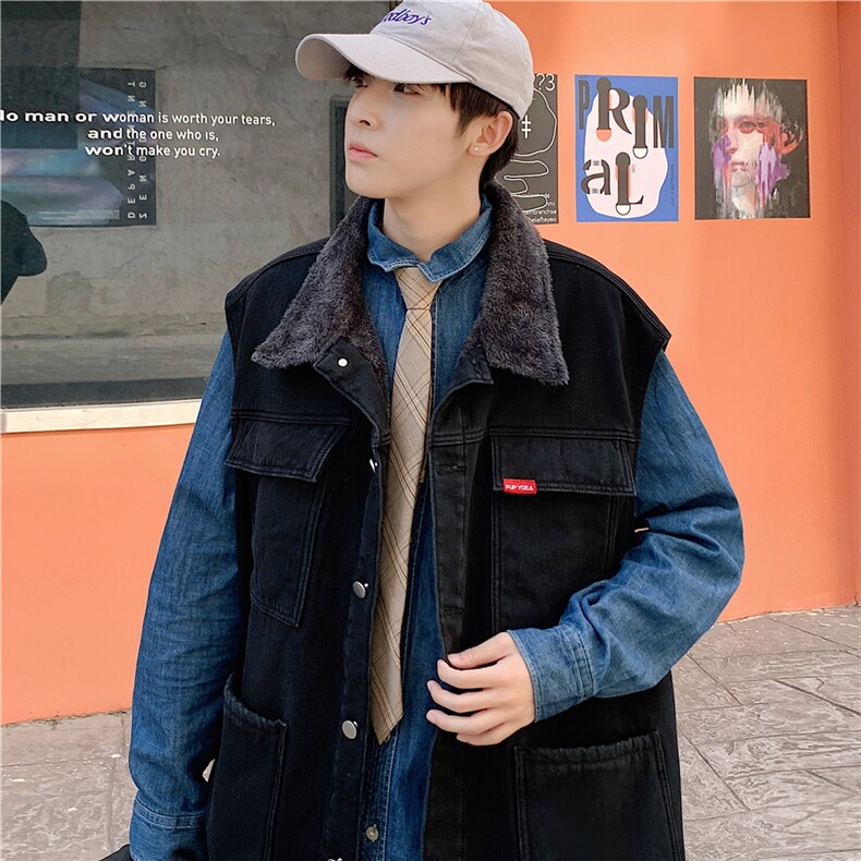 MJ208J-p68-限价98 M-5XL加绒羊羔绒毛毯平铺牛仔马甲工装ins图片