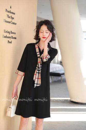 2021春装连衣裙配格子飘带，女装连衣裙，莫妮菲