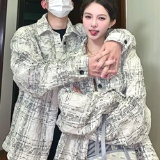 720-P50潮嘻哈小香风格子翻领外套男女秋季休闲百搭高级感，男装T恤，电商B323A