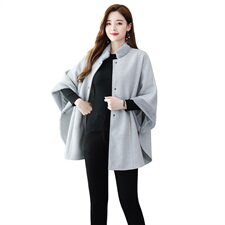 时尚女装秋冬季新款毛呢外套宽松显瘦斗篷式设计优雅气质短款大衣，女装毛呢外套，芷墨服饰