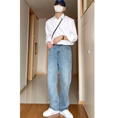 美式街头水洗做旧牛仔裤男春秋直筒宽松高街长裤NK105-P55，男装牛仔裤，星座208-5