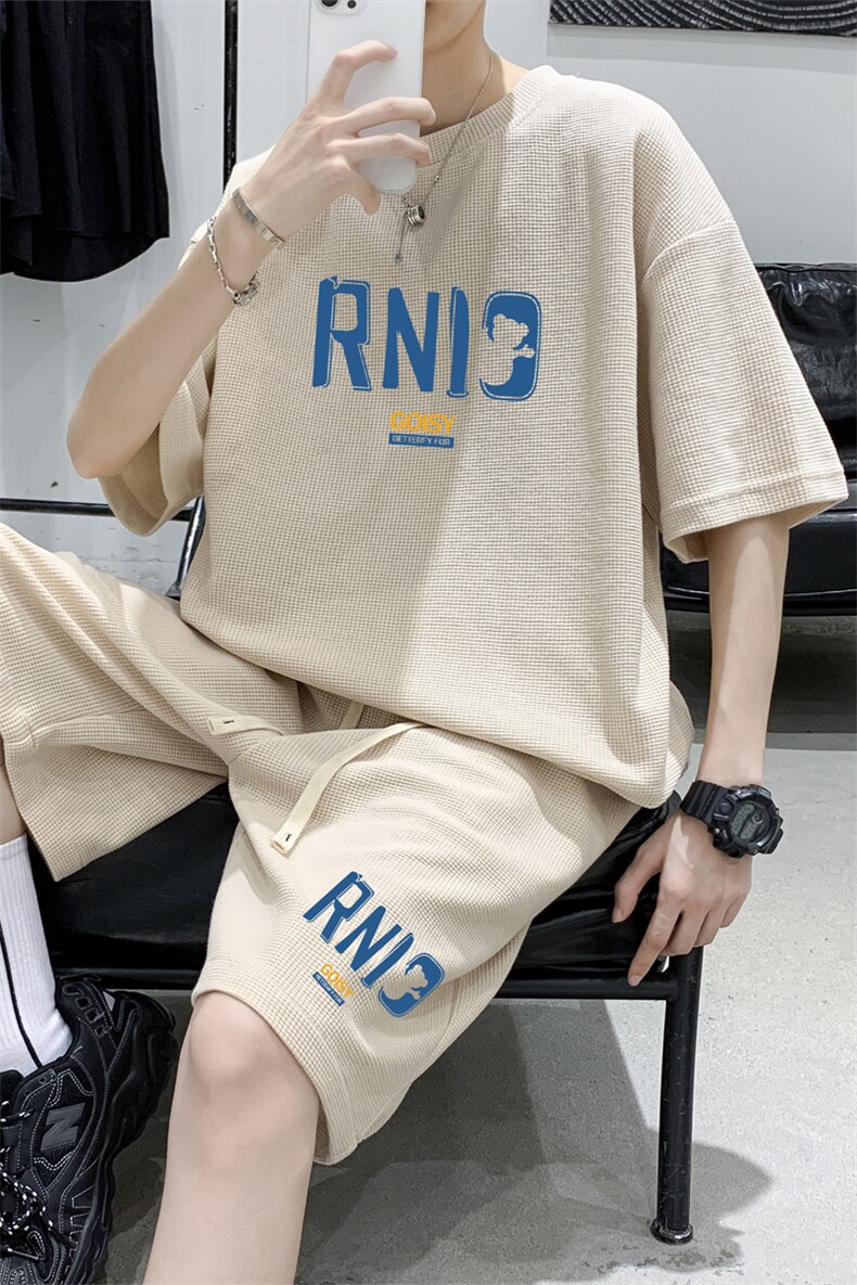 ！2023夏季男士华夫格短袖T恤套装潮流一套HTZ06P50,男装T恤,电商B220
