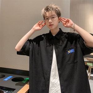 2026夏潮牌男华夫格高克重格子短袖五分袖衬衫 CS880/特P25 黑色3图片