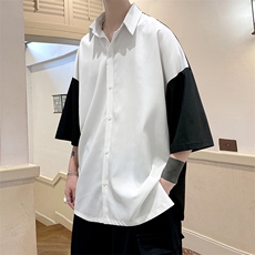 新款夏季禁欲风短剧拼接男士撞色短衬衫A071-C12-P35，男装衬衫，电商A071