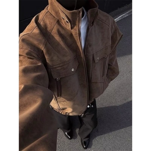 u皮外套男春秋立领美式复古工装男装皮衣夹克男款衣服HH061P95,中式婚礼搭配喜妈妈衣服图片