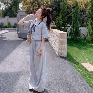 酷盐系休闲牛仔套装女2025夏新款时尚短款外套阔腿裤小个子两件套图片