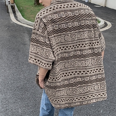 夏款男短袖衬衫波西米亚风格提花宽松提花图案衬衣CS1300P40，男装衬衫，星座1013-1