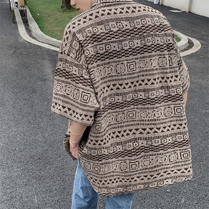 夏款男短袖衬衫波西米亚风格提花宽松提花图案衬衣CS1300 P40图片