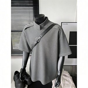 现货-原创-纽扣装饰短袖解构拼接T恤美式宽松1016-1 T341 P32 K59，男装T恤，星座1016-1（原电商B408-1）