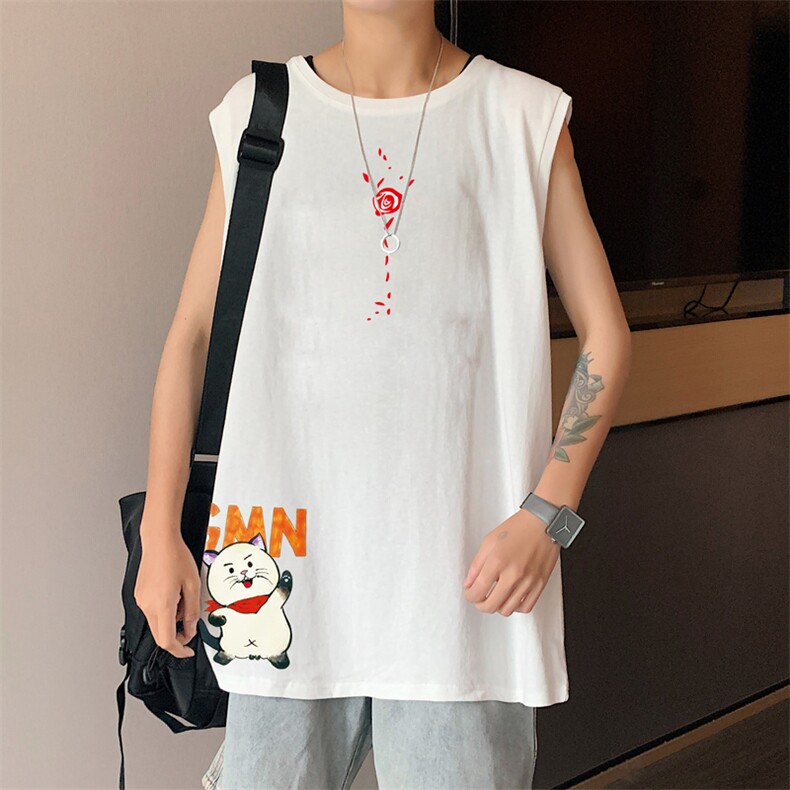 ！港风2023夏季无袖背心男加肥加大码宽松短袖T恤男BX275-P20,男装背心/马甲,电商B371