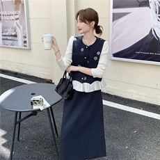 主推现货-2025年秋季新款气质时尚休闲显瘦马甲打底三件套女，女装套装/套裙，霓裳依族
