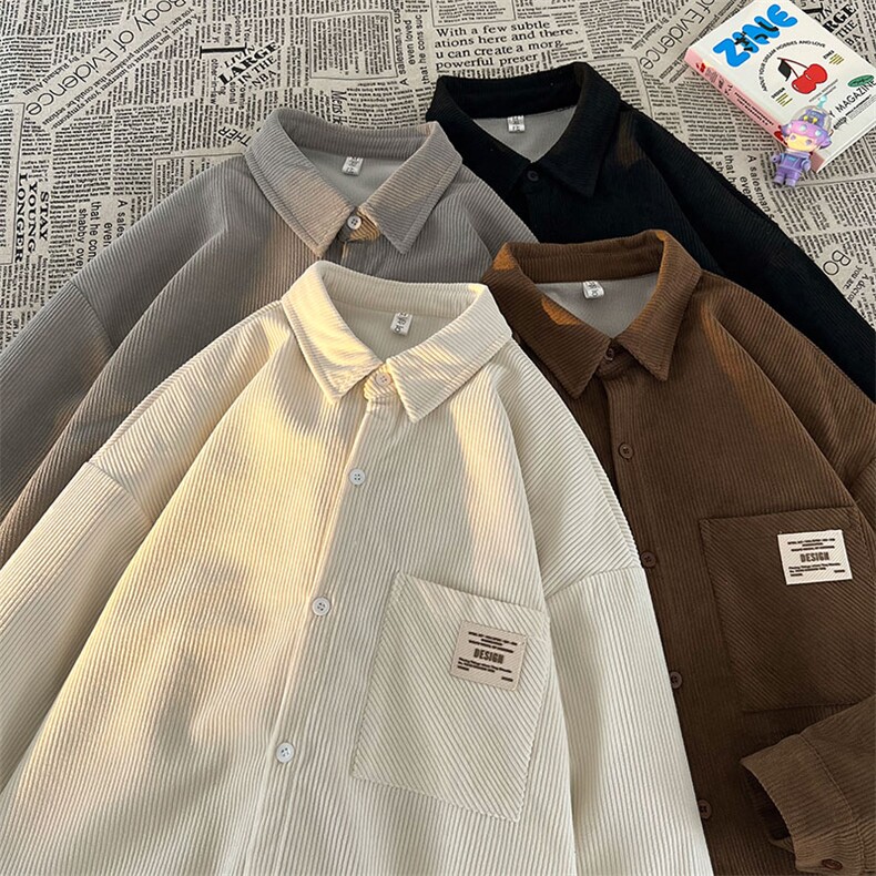 衬衫男秋季新款港风宽松大码灯芯绒长袖衬衣CS025-P38(现货）,男装衬衫,星座214-3