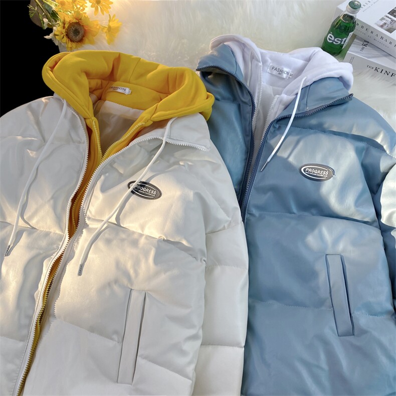 港风假两件情侣装棉衣男PU皮棉服面包服棉袄 3303-P80 控118图片