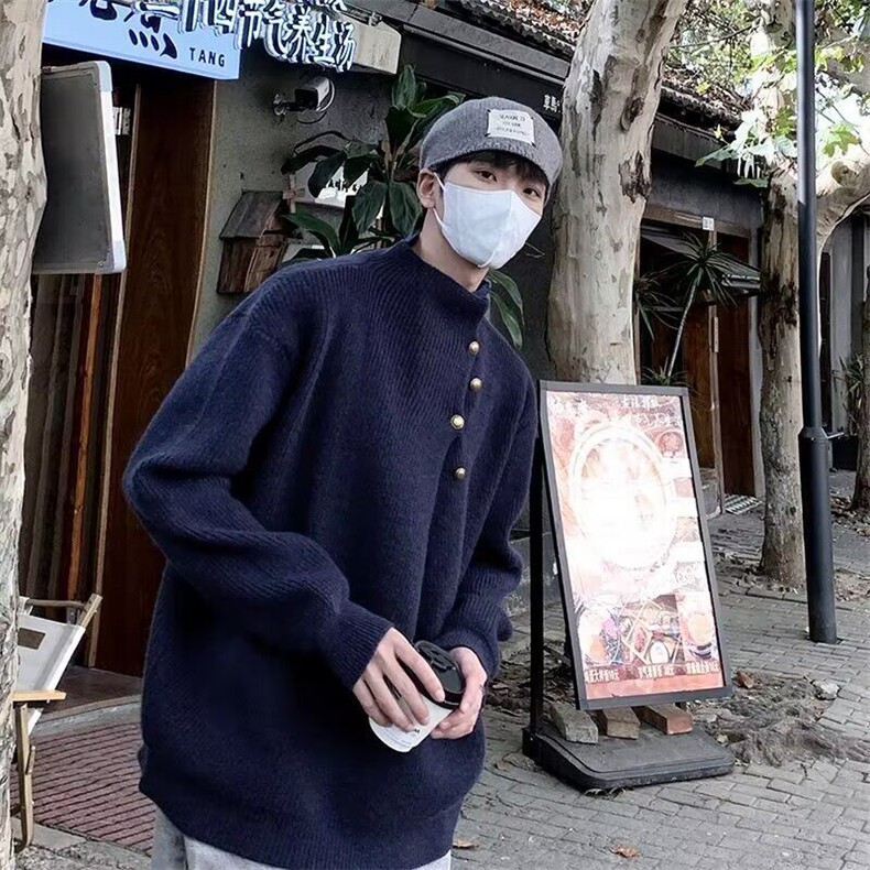 冬季侧扣高级感复古高领纽扣设计针织毛衣潮流百搭潮MZ747-P59,男装针织衫/毛衣,星座412-2