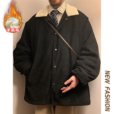特批P78无差价冬季oversize灯芯绒翻领夹克男潮羊羔毛棉衣棉服M82，男装棉衣，电商A001