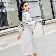 1806喇叭袖2021春装中长款中袖风衣女装外套，女装风衣，红依娜