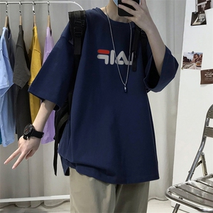 T007常年款男士休闲字母印花T恤衫外套圆领半袖五分袖TEE男女中性图片