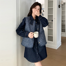 现货-2025年春季小香风马甲牛仔中长款衬衣两件套203P175K248，女装套装/套裙，浙宝203