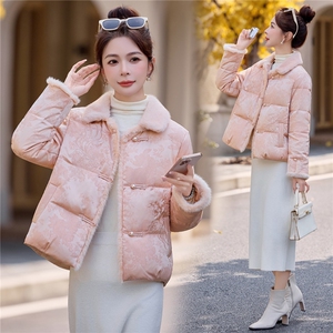 现货.新中式提花羽绒服2025年冬季新款高级感优雅气质外套图片