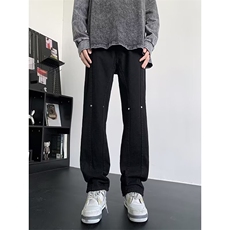 美式牛仔裤男士按扣设计感vibe潮流高街宽松直筒长裤子60322-p45，男装牛仔裤，星座1008